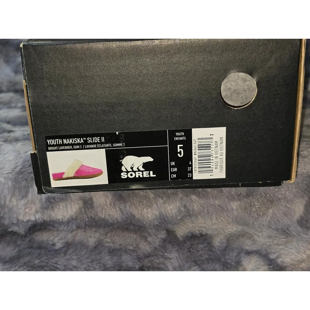 NWB Sorel Youth Nakiska‎ Slide II Pink Sequin Fur Lined Slippers Size 5